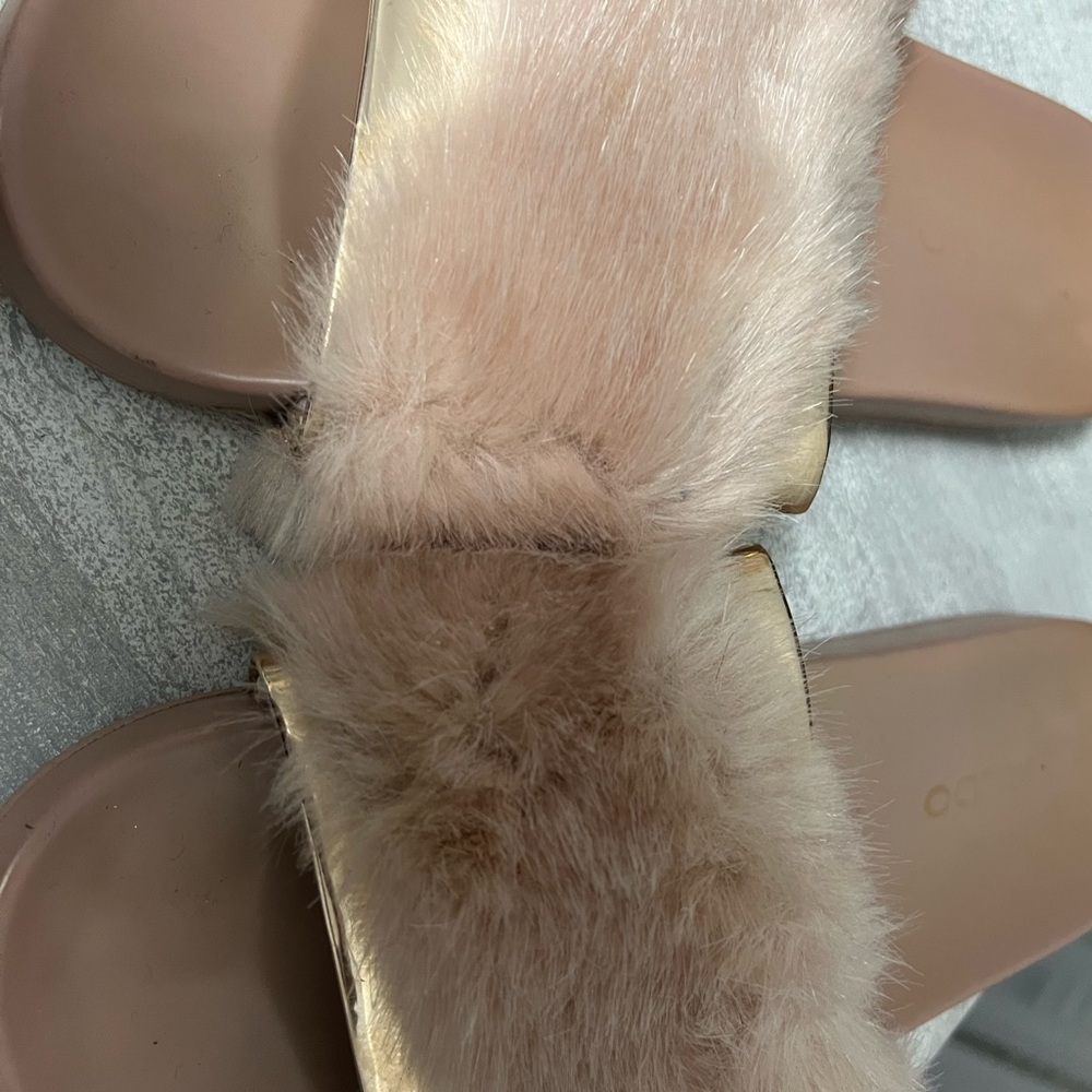 Aldo rose gold fur slides
